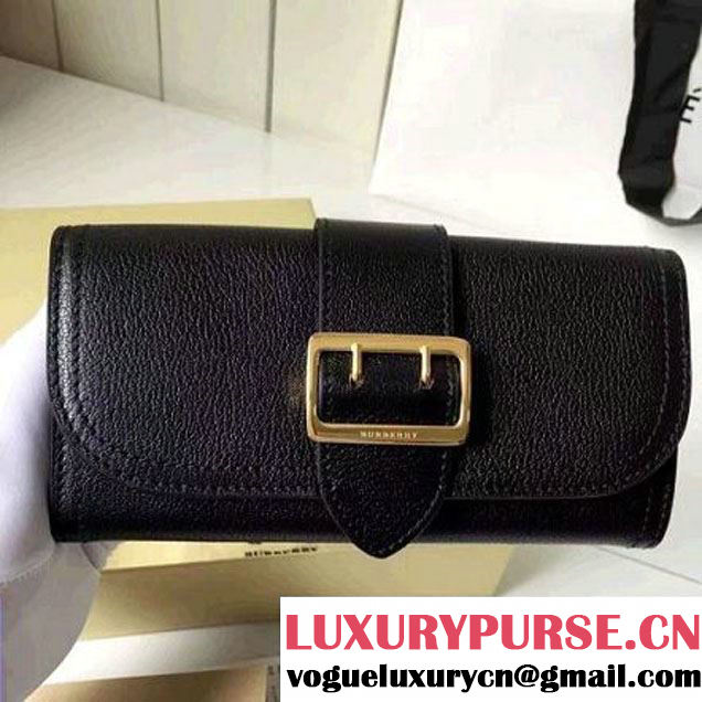 Burberry Textured Leather Continental Wallet with Buckle 40224271 Black 2016 (2A016-6082629 )