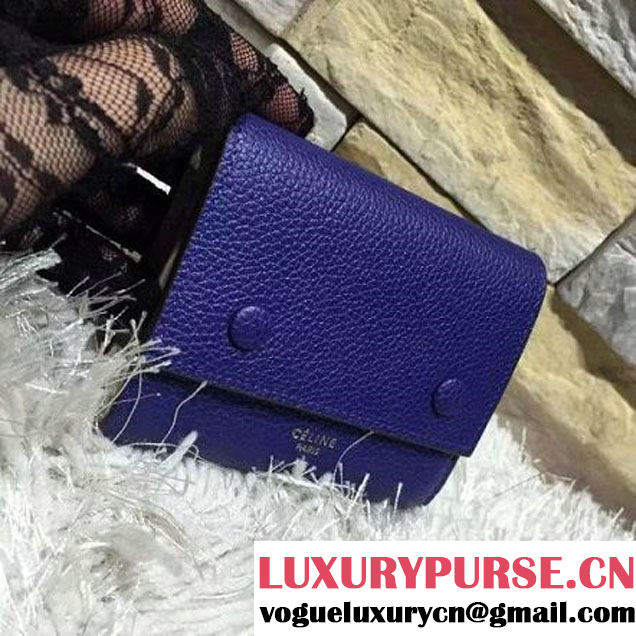 Celine Grained Calfskin Flap Wallet In Blue (2A193-120108 )