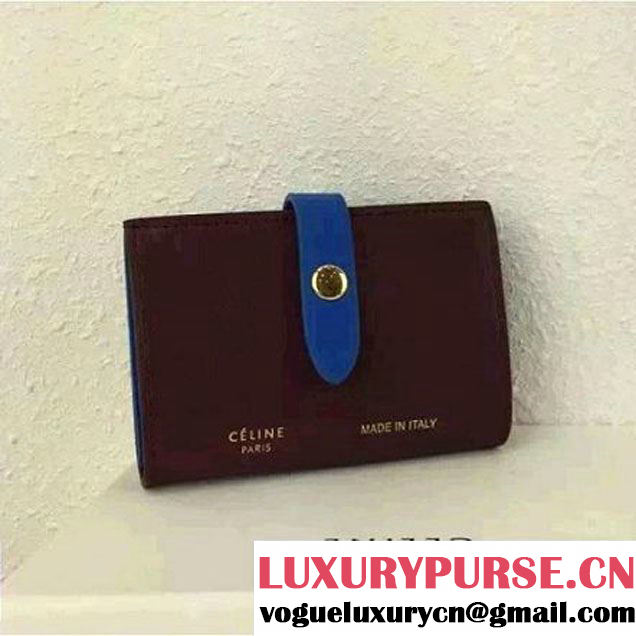 Celine Mini Strap Large Multifunction In Burgundy/Blue Calfskin (1A021-120905 )