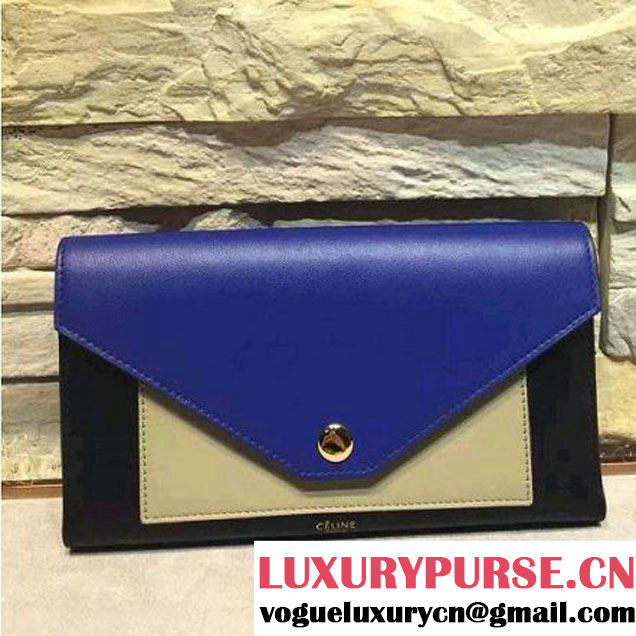 Celine Pocket Trifolded Multifunction Wallet In Muticolour Blue Smooth Calfskin 2016 (1A021-6061327 )