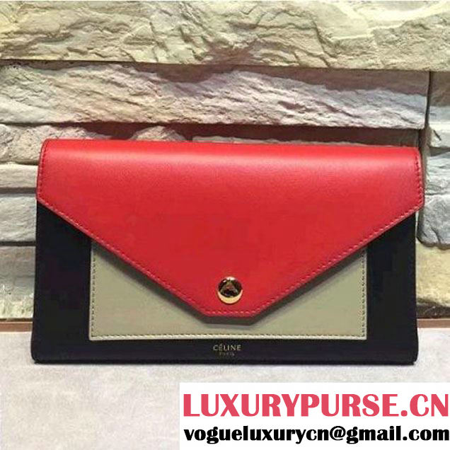 Celine Pocket Trifolded Multifunction Wallet In Muticolour Red Smooth Calfskin 2016 (1A021-6061329 )