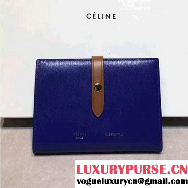 Celine 104813 Medium Multifunction Wallet In Grained and Shiny Calfskin Blue/Brown Summer 2016 (1A021-606216 )