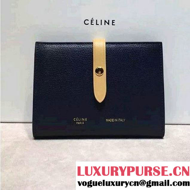 Celine 104813 Medium Multifunction Wallet In Grained and Shiny Calfskin Blue/Beige Summer 2016 (1A021-6062117 )