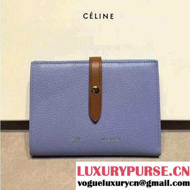 Celine 104813 Medium Multifunction Wallet In Grained and Shiny Calfskin Ciel/Brown Summer 2016 (1A021-6062118 )