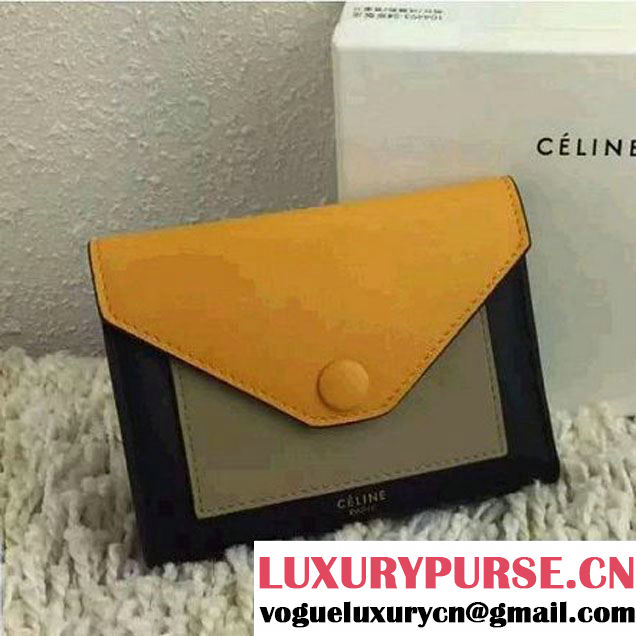 Celine Pocket Medium Flap Multifunction Wallet In Multicolor Yellow Calfskin 2016 (1A021-6062120 )