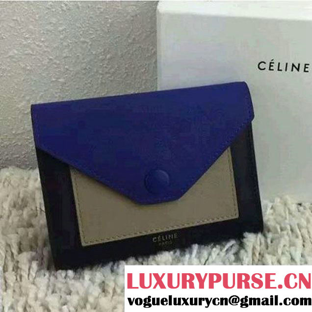 Celine Pocket Medium Flap Multifunction Wallet In Multicolor Blue Calfskin 2016 (1A021-6062121 )