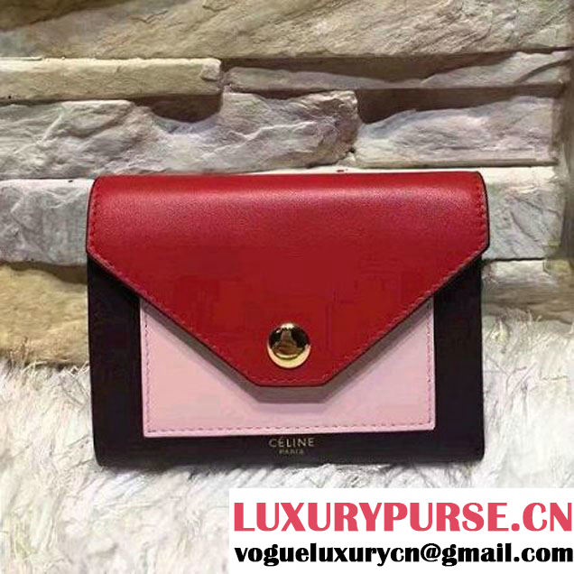 Celine Pocket Medium Flap Multifunction Wallet In Multicolor Calfskin Red/Pink/Black 2016 (OZZ-6102725 )