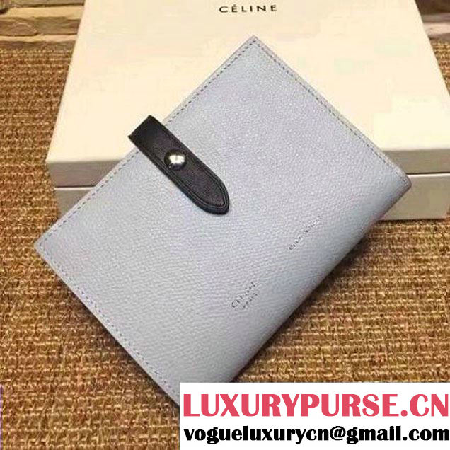 Celine 104813 Medium Multifunction Wallet In Grained Calfskin Light Blue/Black 2016 (OZZ-6102727 )