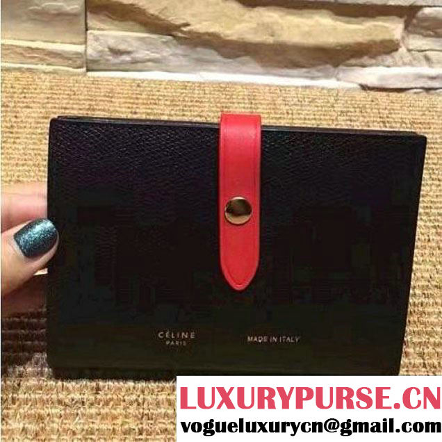 Celine 104813 Medium Multifunction Wallet In Grained Calfskin Black/Red 2016 (OZZ-6102728 )