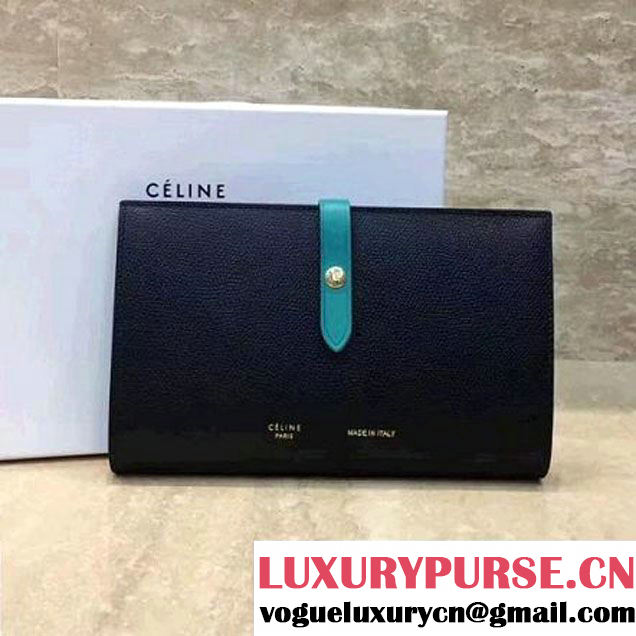 Celine Strap Grained Calfskin Large Multifunction Wallet Black/Paon 2017 (1A021-7050301 )