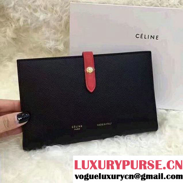 Celine Strap Grained Calfskin Large Multifunction Wallet Black/Red 2017 (1A021-7050304 )