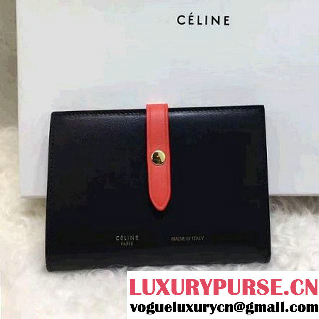 Celine Strap Smooth Calfskin Medium Multifunction Wallet Black/Red 2017 (1A021-7050320 )