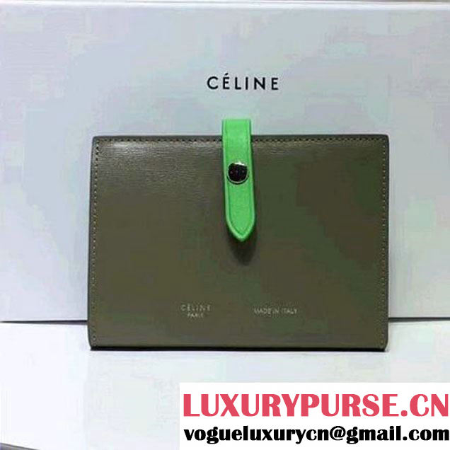 Celine Strap Grained Calfskin Medium Multifunction Wallet Army Green/Green 2017 (1A021-7050322 )