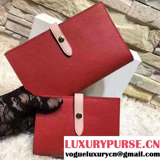 Celine Strap Grained Calfskin Medium/Large Multifunction Wallet Red/Pink 2017 (OZZ-7050327 )