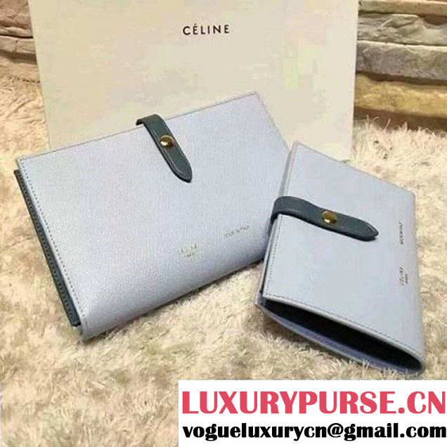 Celine Strap Grained Calfskin Medium/Large Multifunction Wallet Lgith Blue/Green 2017 (OZZ-7050329 )