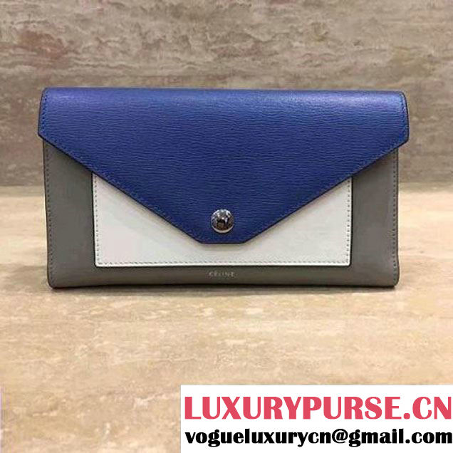 Celine Pocket Trifolded Multifunction Wallet In Muticolour Calfskin Blue/White/Grey 2017 (1A021-7070326 )