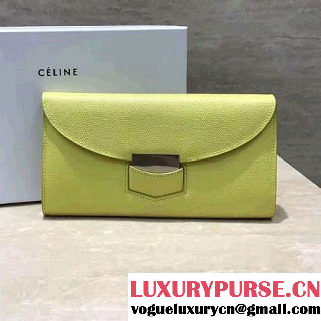 Celine Trotteur Large Flap Multifunction Wallet In Grained Calfskin Yellow 2017 (1A021-7072503 )