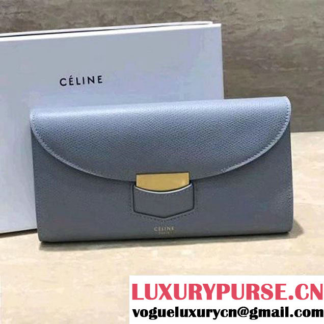 Celine Trotteur Large Flap Multifunction Wallet In Grained Calfskin Light Blue 2017 (1A021-7072504 )