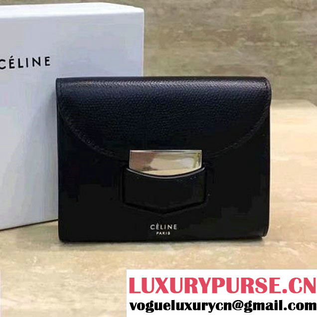 Celine Trotteur Small Folded Wallet In Grained Calfskin Black 2017 (1A021-7072506 )