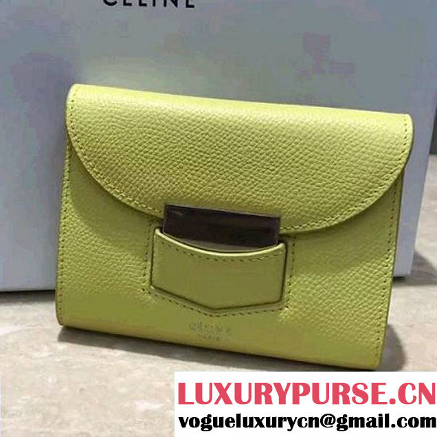 Celine Trotteur Small Folded Wallet In Grained Calfskin Yellow 2017 (1A021-7072514 )