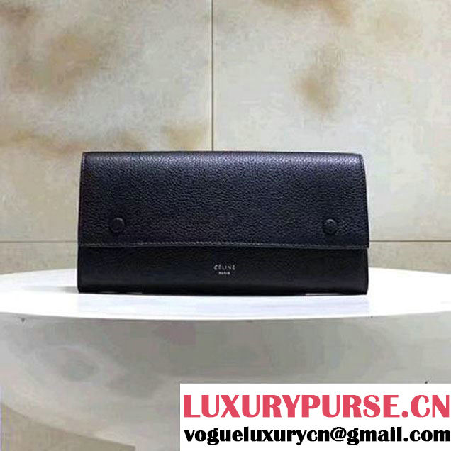 Celine Large Flap Multifunction Wallet in Baby Drummed Calfskin Black 2017 (1A021-7072515 )