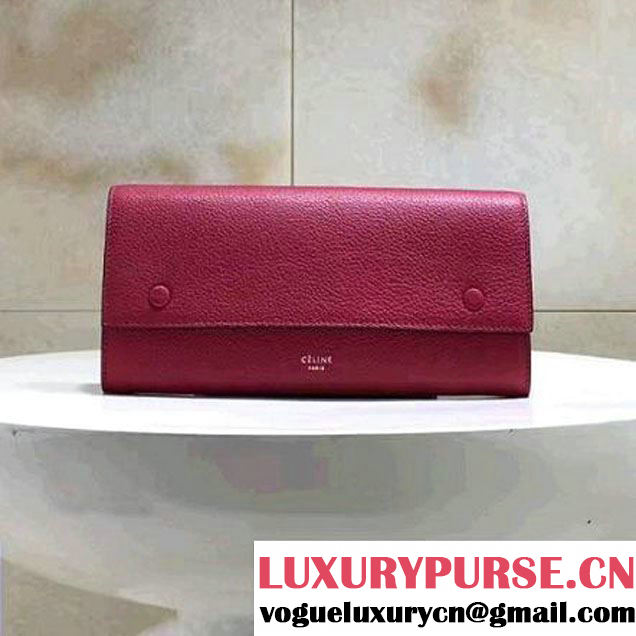 Celine Large Flap Multifunction Wallet in Baby Drummed Calfskin Plum 2017 (1A021-7072517 )