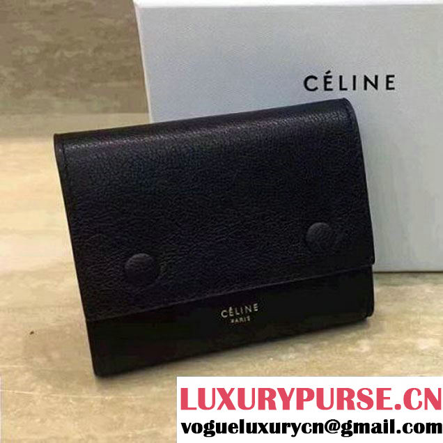 Celine Small Folded Multifunction in Baby Drummed Calfskin Black/Grey 2017 (1A021-7072525 )