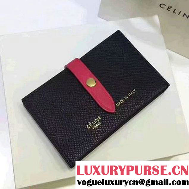 Celine Strap Medium Card Holder in Grained Calfskin Black/Red 2017 (1A078-7072908 )