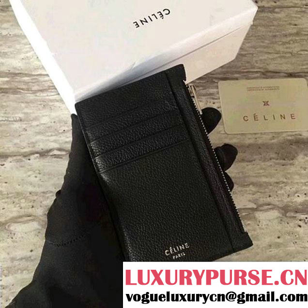 Celine Compact Card Holder in Drummed Calfskin Black 2018 (JDD-7121326 )