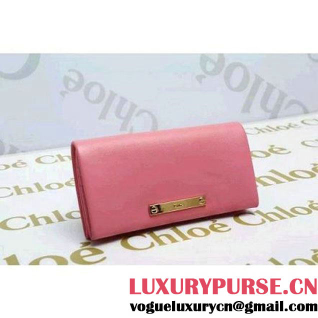 Chloe Long Wallet With Flap Fold Over In Pink Lambskin (1A069-112416 )