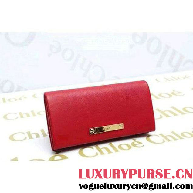 Chloe Long Wallet With Flap Fold Over In Red Lambskin (1A069-112417 )