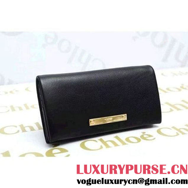 Chloe Long Wallet With Flap Fold Over In Black Lambskin (1A069-112418 )