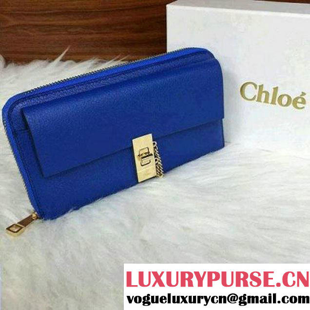 Chloe Grainy Calfskin Wallet with Zipper Royal Blue (1b022-6012038 )