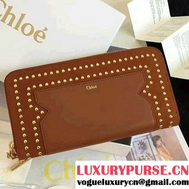 Chloe Studs Suede & Calfskin Zipped Wallet 3P0806 Caramel 2016 (2A137-6092312 )