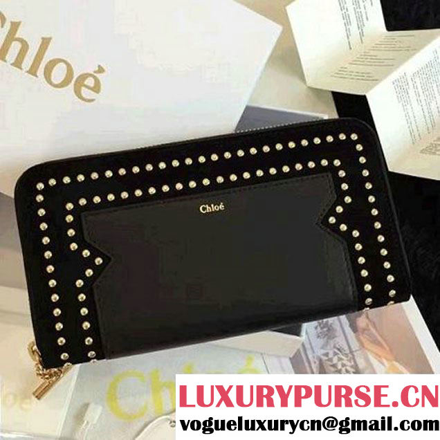 Chloe Studs Suede & Calfskin Zipped Wallet 3P0806 Black 2016 (2A137-6092314 )