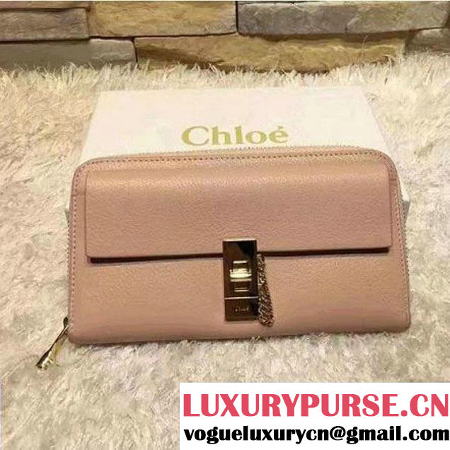 Chloe Grain Calfskin Drew Long Zipped Wallet Pink 2016 (OZZ-6110518 )