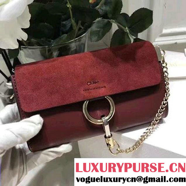 Chloe Suede/Smooth Calfskin Faye Wallet On Strap Burgundy 2017 (2A118-7010636 )