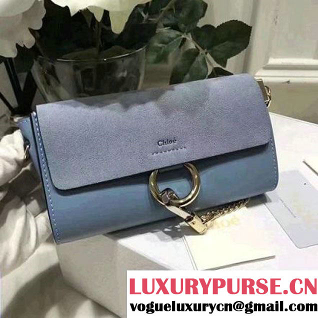 Chloe Suede/Smooth Calfskin Faye Wallet On Strap Summer Blue 2017 (2A118-7010638 )