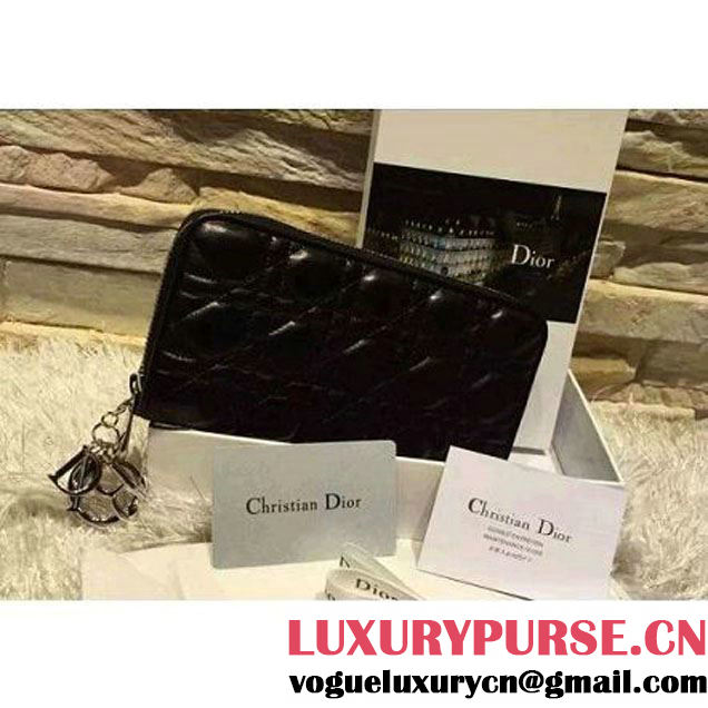 Dior Lady Dior Voyageur Wallet In Black Lambksin 2015 (2A193-090910 )