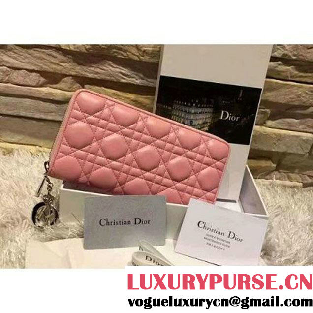 Dior Lady Dior Voyageur Wallet In Pink Lambksin 2015 (2A193-090911 )