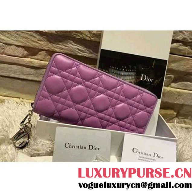 Dior Lady Dior Voyageur Wallet In Lavender Lambksin 2015 (2A193-090912 )