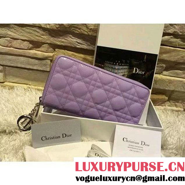 Dior Lady Dior Voyageur Wallet In Lavender Patent Calfksin 2015 (2A193-090916 )