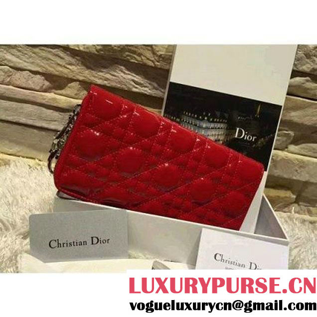 Dior Lady Dior Voyageur Wallet In Red Patent Calfksin 2015 (2A193-090917 )