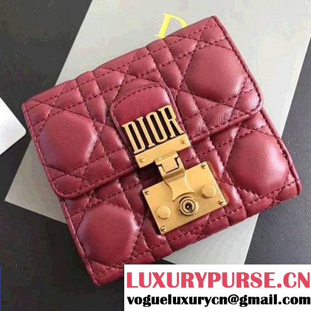 Dior French "Dioraddict" Flap Wallet in Cannage Lambskin Burgundy 2017 (2B009-7091443 )