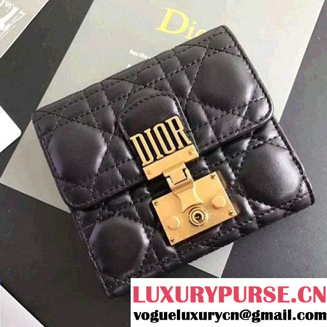 Dior French "Dioraddict" Flap Wallet in Cannage Lambskin Black 2017 (2B009-7091442 )