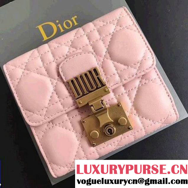 Dior French "Dioraddict" Flap Wallet in Cannage Lambskin Pink 2017 (2B009-7091440 )