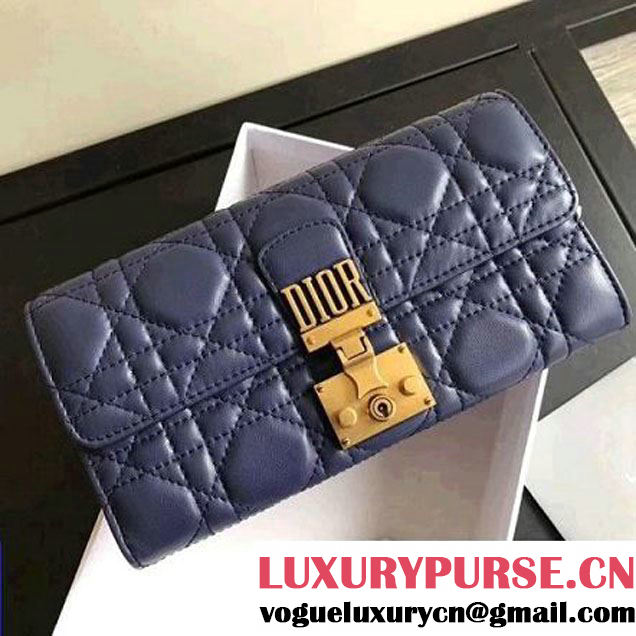 Dior Dioraddict Continental Wallet in Cannage Lambskin Navy Blue 2017 (1C065-7102716 )