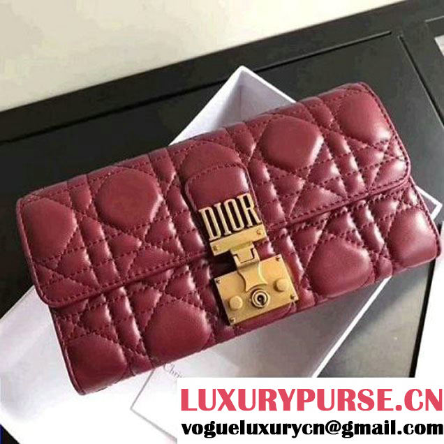 Dior Dioraddict Continental Wallet in Cannage Lambskin Burgundy 2017 (1C065-7102715 )