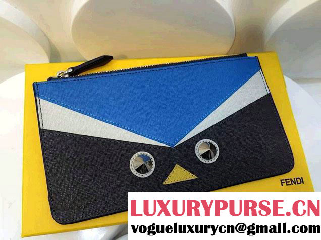 Fendi Bird Eyes Saffiano Leather Zip Pouch Blue 2014