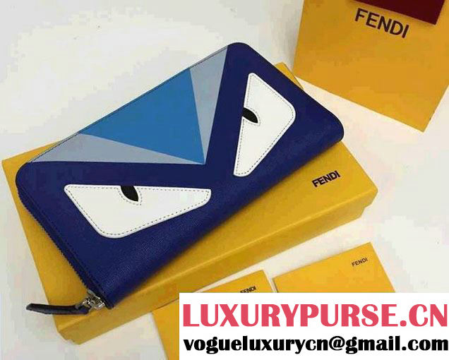 Fendi Bag Bug Monster Eyes Saffiano Zip-Around Wallet Blue 2014